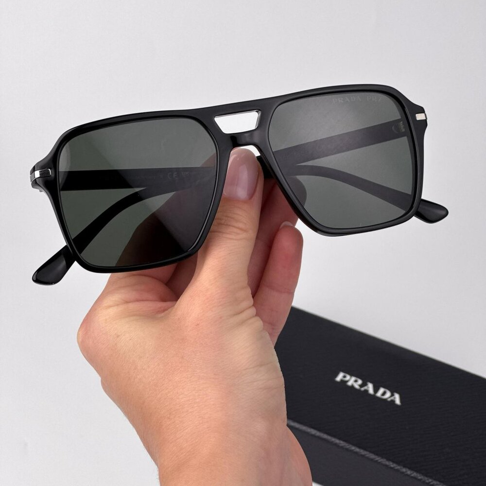 Prada PR20YS Sunglasses – Black Pilot Frame Green Polarized | Model 1AB03R